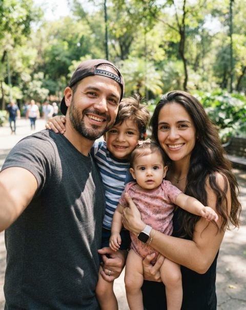 Selfie familiar en el parque, foto original