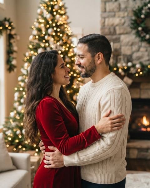 Pareja abrazada junto al árbol